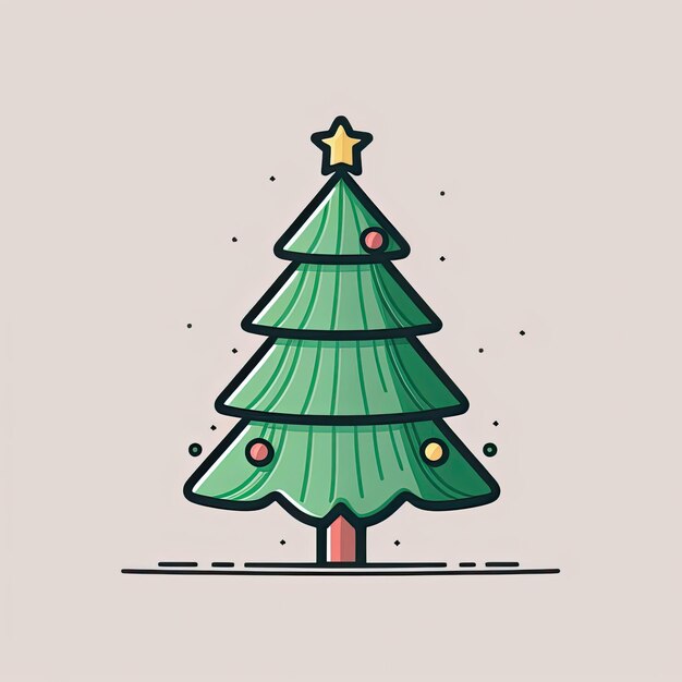 Einfache Vektorzeichnung eines geschmückten Weihnachtsbaums, minimalistisches Symbol, symmetrisches Aufkleberdesign, AI generiert