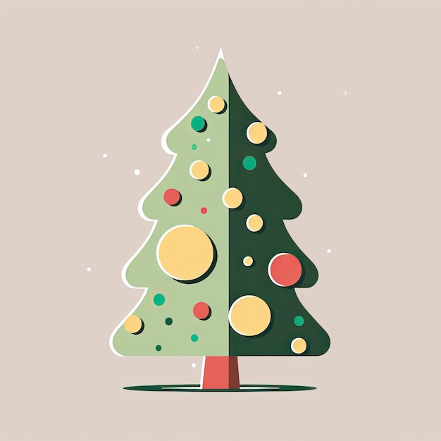 Einfache Vektorzeichnung eines geschmückten Weihnachtsbaums, minimalistisches Symbol, symmetrisches Aufkleberdesign, AI generiert
