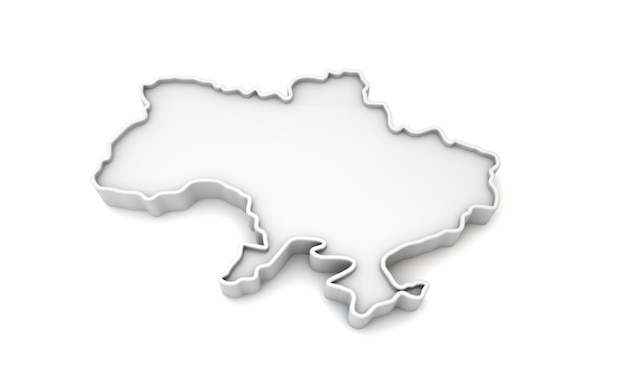 Einfache weiße d-karte der ukraine d-rendering