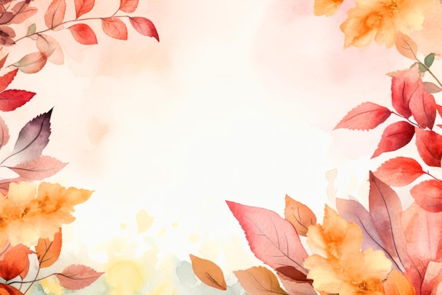 Einfacher ästhetischer, vom Herbst inspirierter Herbst-Aquarellhintergrund mit Blättern und Naturelementen