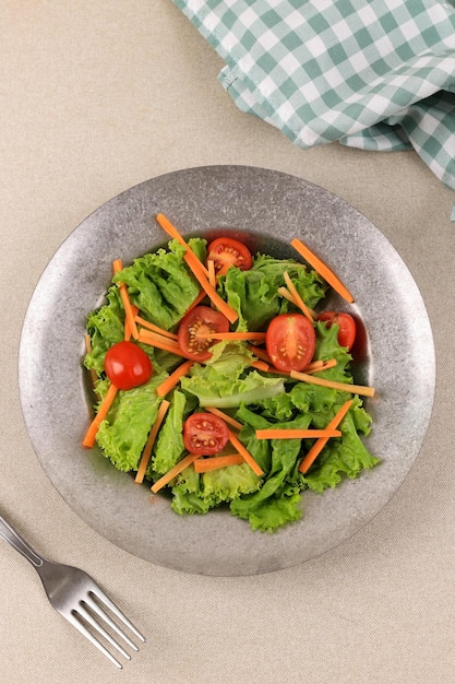 Einfacher Gemüsesalat mit Tomaten, Karotten und Salat