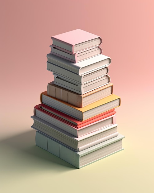 Einfacher isometrischer Stapel von Büchern auf einem Hintergrund mit Farbverlauf, erstellt mit generativer KI-Technologie