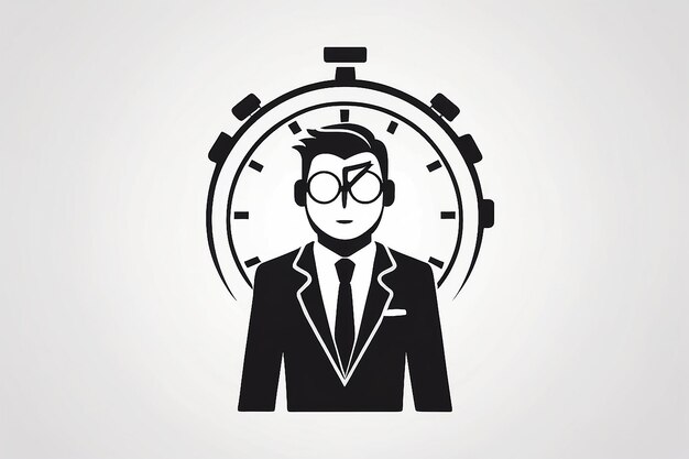 Einfacher schwarzer Kreis Geschäftsmann mit Zeituhr Infografiken flaches Ikon