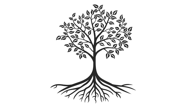 Einfacher stilisierter Baum mit Wurzeln, der Wachstum und Nachhaltigkeit symbolisiert