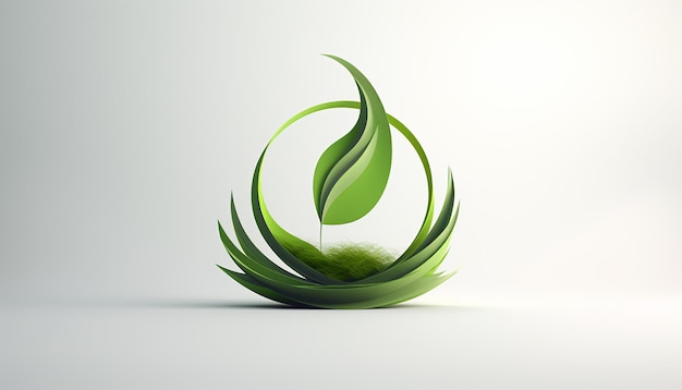 Einfaches 3D-Renderlogo für persönliche und geschäftliche Nachhaltigkeits- und Ökologieagentur mit weißem Hintergrund