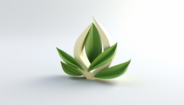 Einfaches 3D-Renderlogo für persönliche und geschäftliche Nachhaltigkeits- und Ökologieagentur mit weißem Hintergrund