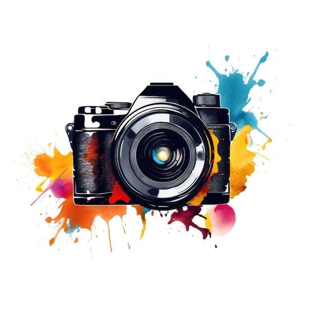 Einfaches grafisches Logo der Farbfotokamera mit Spritzen auf weißem Hintergrund Minimalistisches Design