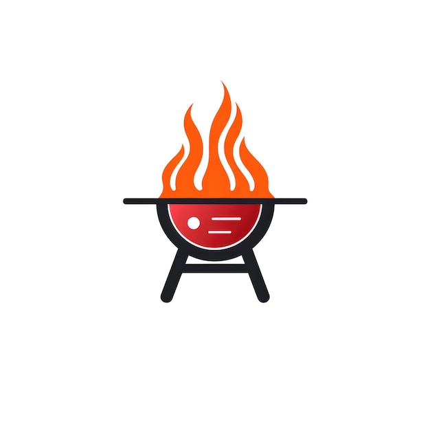 Einfaches grafisches Logo von BBQ mit Feuer auf weißem Hintergrund