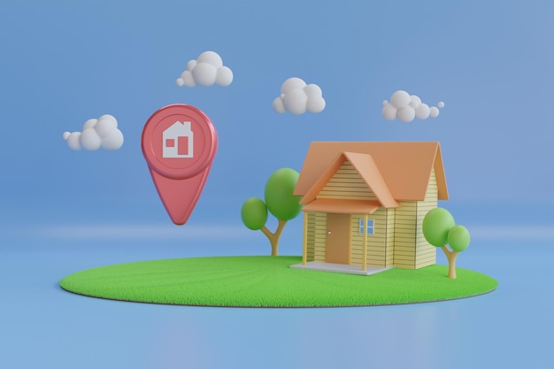 Einfaches Haus mit Standort-Pin-Symbol im Immobilienverkauf oder Immobilieninvestitionskonzept.
