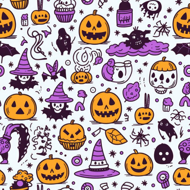 Foto einfaches nahtloses doodle mit halloween-themenmuster ai generative