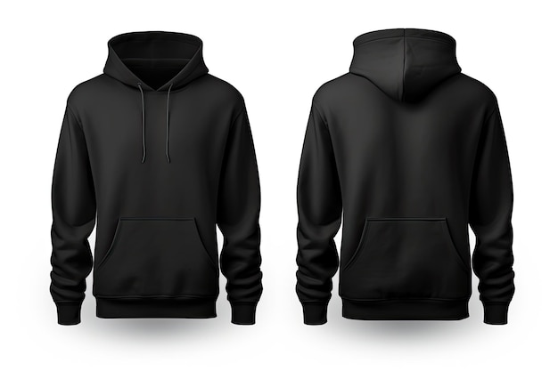 Einfaches schwarzes Hoodie-Modell mit Beschneidungspfad für Druckdesign. Lange Ärmel isoliert auf weißem Hintergrund