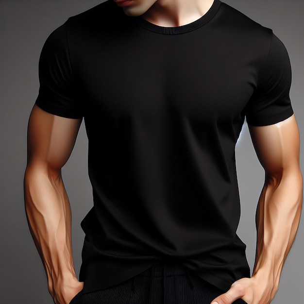 einfaches schwarzes Männer-T-Shirt-Mockup-Foto, generiert von ai