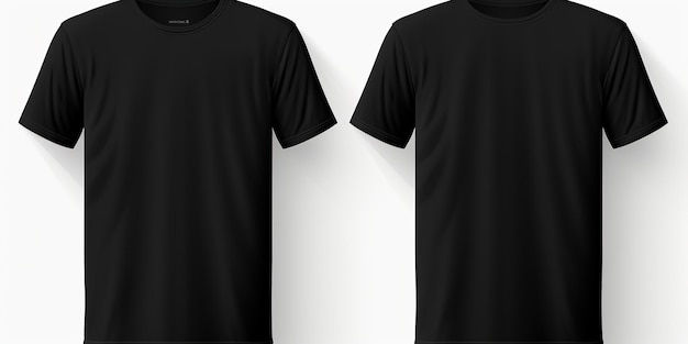 Einfaches schwarzes T-Shirt-Mockup-Design Vorder- und hintere Sicht isoliert auf durchsichtigem Hintergrund