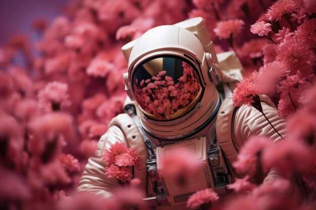 Einfallsreiche rosa Blumen Astronaut generieren Ai