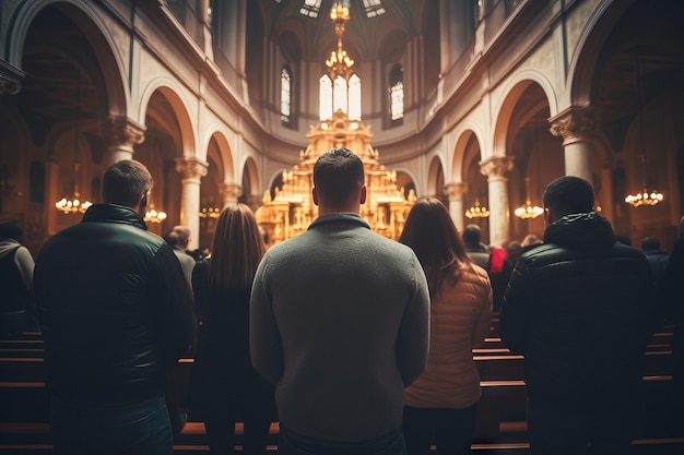 Einfangen von Gläubigen in stiller Hingabe, getaucht in Buntglasfarben. Eine Szene der Spiritualität