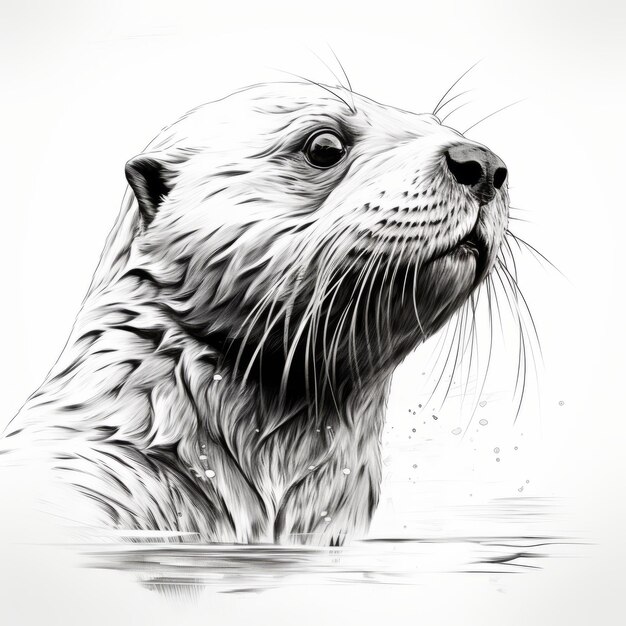 Einfarbige Otter-Illustration Genaue und detaillierte Tierkunstwerke