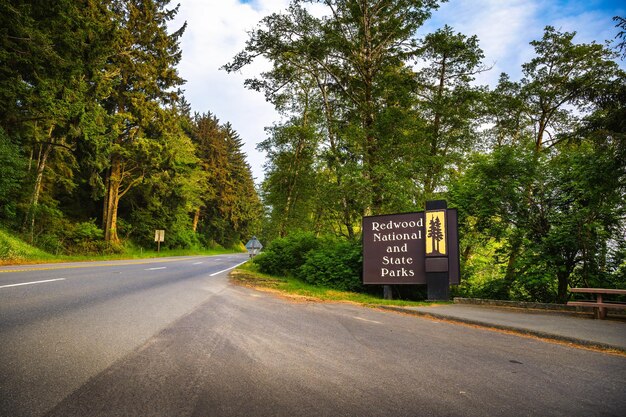 Eingangsschild der Redwood National- und State Parks in Kalifornien, USA