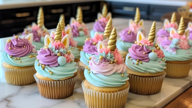 Einhorn-Cupcakes für eine Einhorn-Geburtstagsfeier