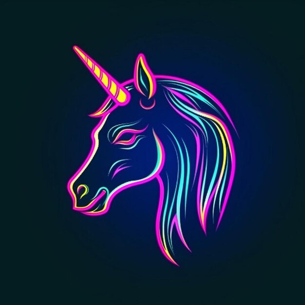 Einhorn-Kopf-Logo im Neon-Stil