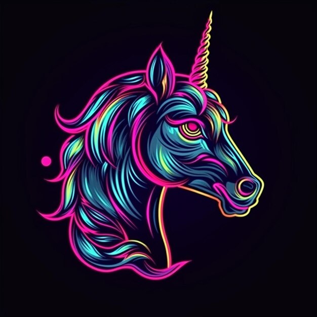 Einhorn-Kopf-Logo im Neon-Stil