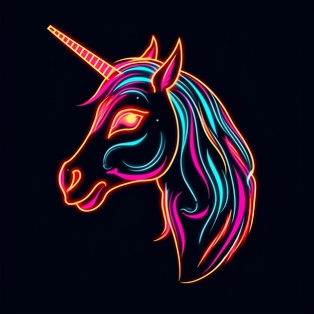 Einhorn-Kopf-Logo im Neon-Stil