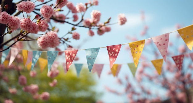 Foto einige bunting auf einem baum an einem frühlingstag