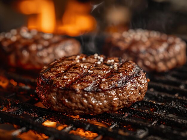 Einige Burger werden auf dem Grill im Stil von Rasterformationen gekocht