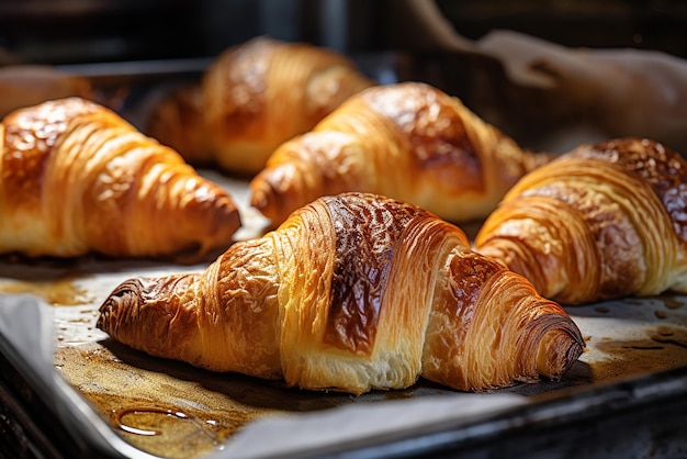 Einige fertige Croissants aus dem Ofen