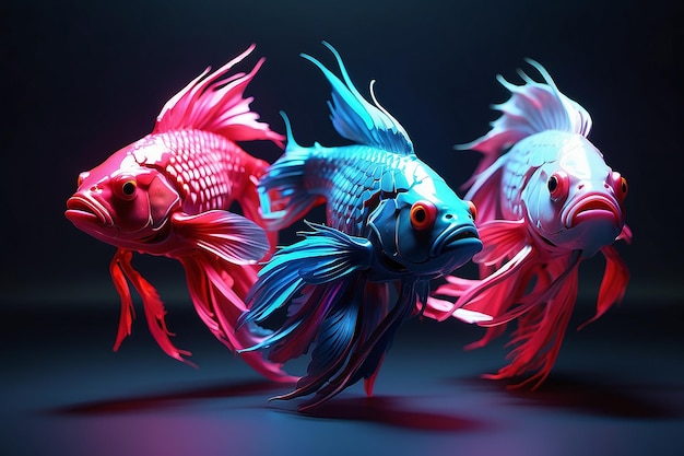 Einige kämpfende Fische in neonfarbenem minimalistischen Stil