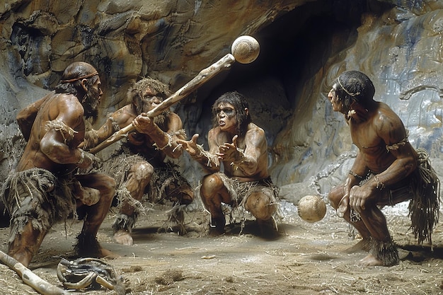 Foto einige neanderthaler spielen baseball