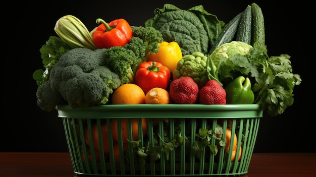 Einkaufskorb mit frischem Obst und Gemüse im Supermarkt