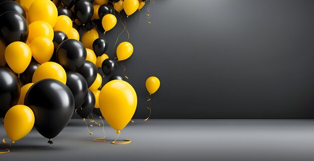 Foto einkaufstag-banner mit ballons und geschenkkiste