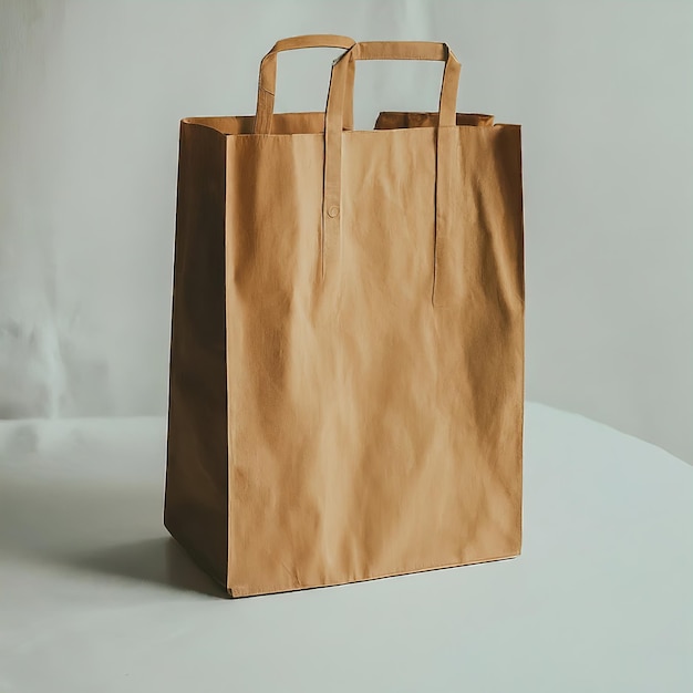 Einkaufstasche aus braunem Papier auf weißem Papier