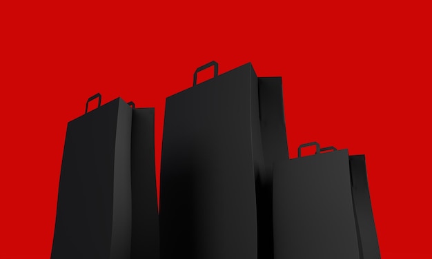 Einkaufstasche aus schwarzem Papier auf rotem Hintergrund Black Friday Sale Event d render