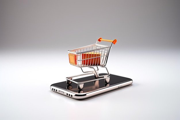 Einkaufswagen auf mobilem Bildschirm Konzept von Online-Verkäufen und E-Commerce Generative KI