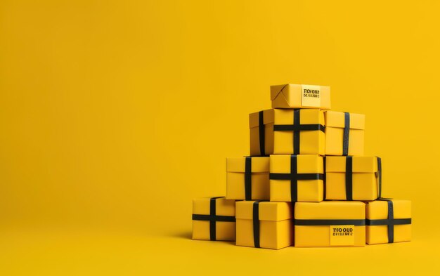 Foto einkaufswagen und geschenke auf gelbem hintergrund verkaufsbanner cyber monday verkauf generative ai