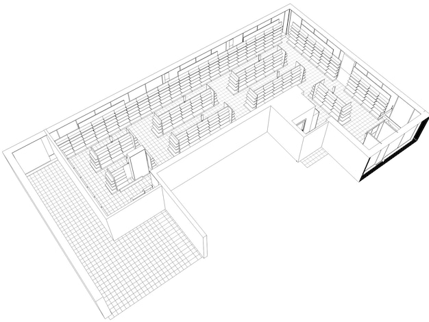 Einkaufszentrum Kontur Visualisierung 3D-Darstellung Skizze Umriss