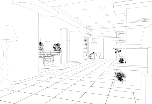 Einkaufszentrum Kontur Visualisierung 3D-Darstellung Skizze Umriss