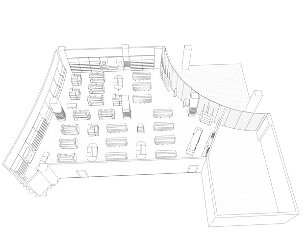 Einkaufszentrum Kontur Visualisierung 3D-Illustration Skizze Umriss