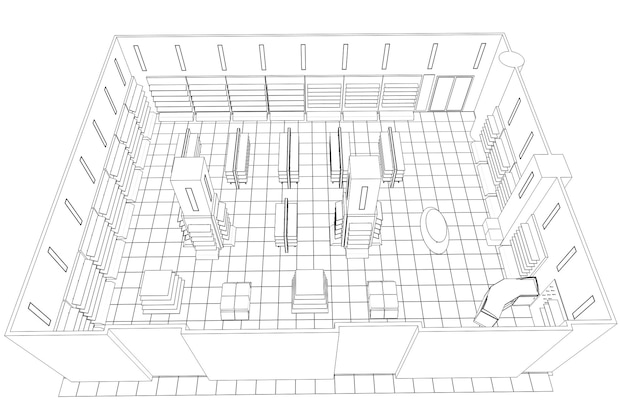 Einkaufszentrum, Konturvisualisierung, 3D-Darstellung, Skizze, Umriss