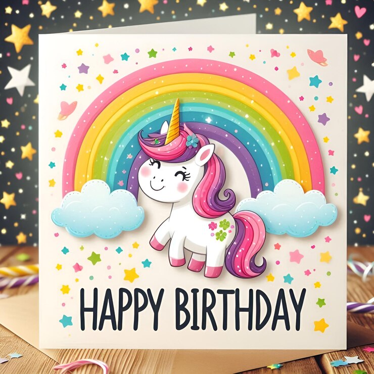 Foto einladung einhorn regenbogen