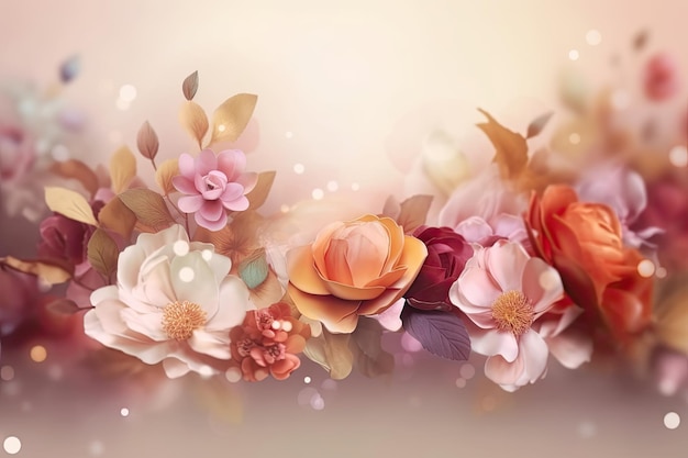 Einladung zur Traumhochzeit Dekorativer Blumenrahmen Blur mit einem blühenden Blumen-Hintergrund und