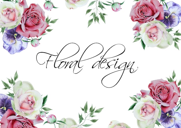 Einladungskarte mit Blumen. Handgemalt.