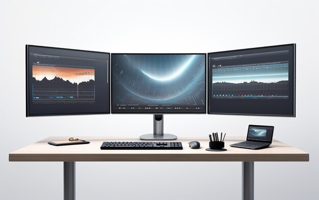 Foto einrichtung von precision dualmonitor auf dem computertisch