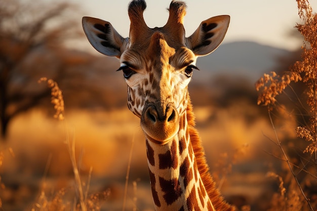 Einsame Giraffe zwischen Akazien in der generativen IA der afrikanischen Savanne