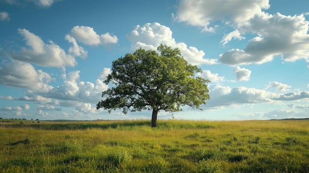 Einsame grüne Eiche auf dem Feld