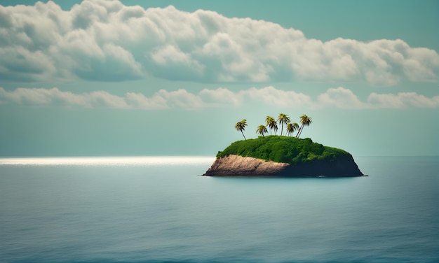 Einsame Insel am fernen Meereshorizont