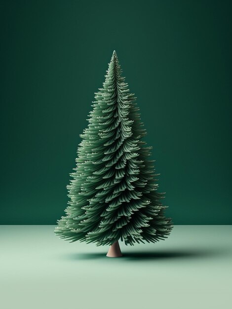 Einsame Kiefer isoliert auf grünem Hintergrund Weihnachtsbaumkonzept Generative KI