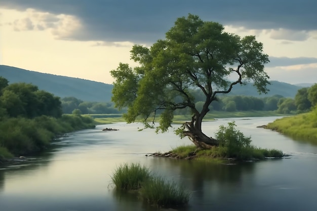Einsamer Baum am Flussufer