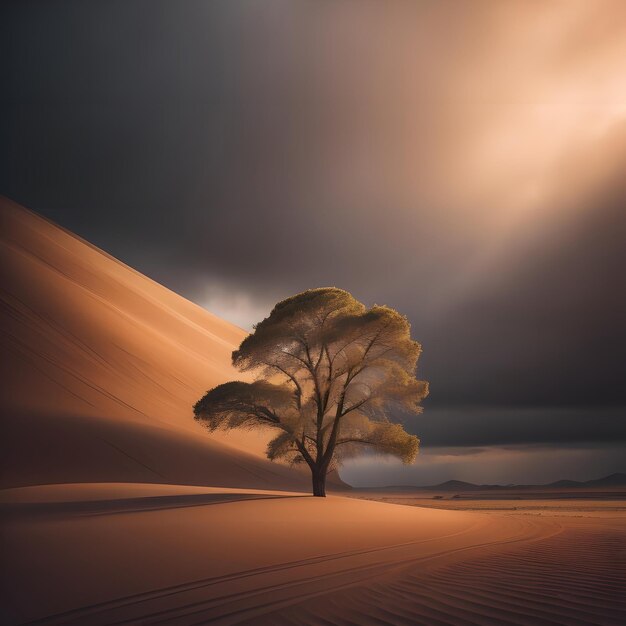 Einsamer Baum auf der Sanddune in der Wüste